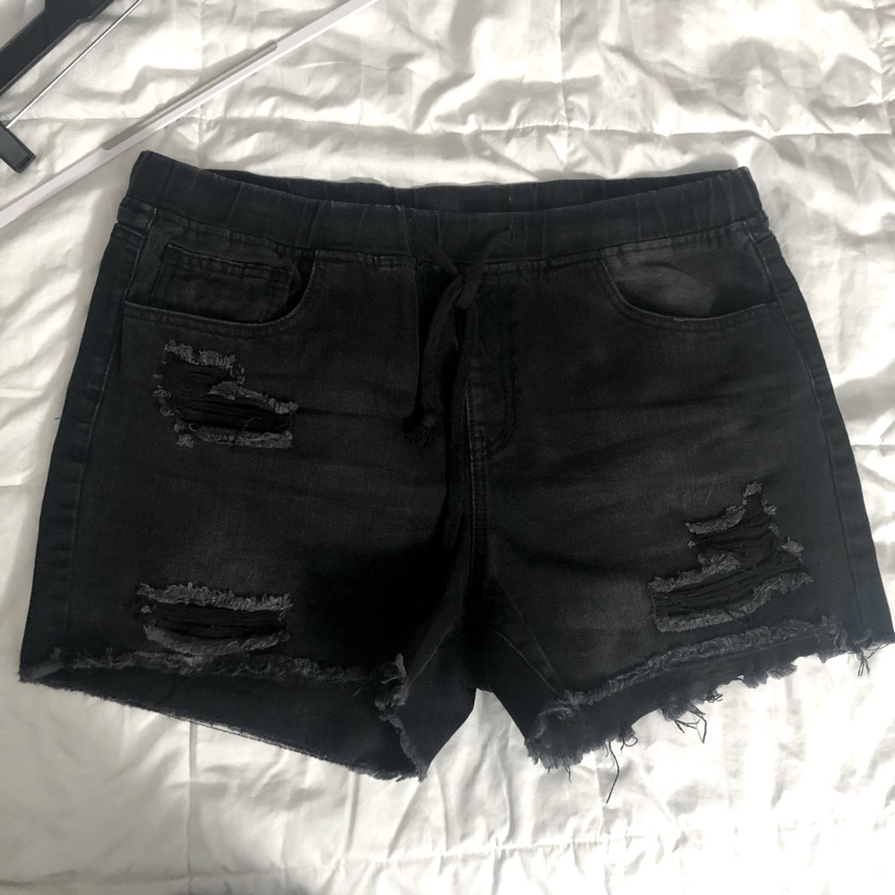 Black Distress Acid Jogger Shorts